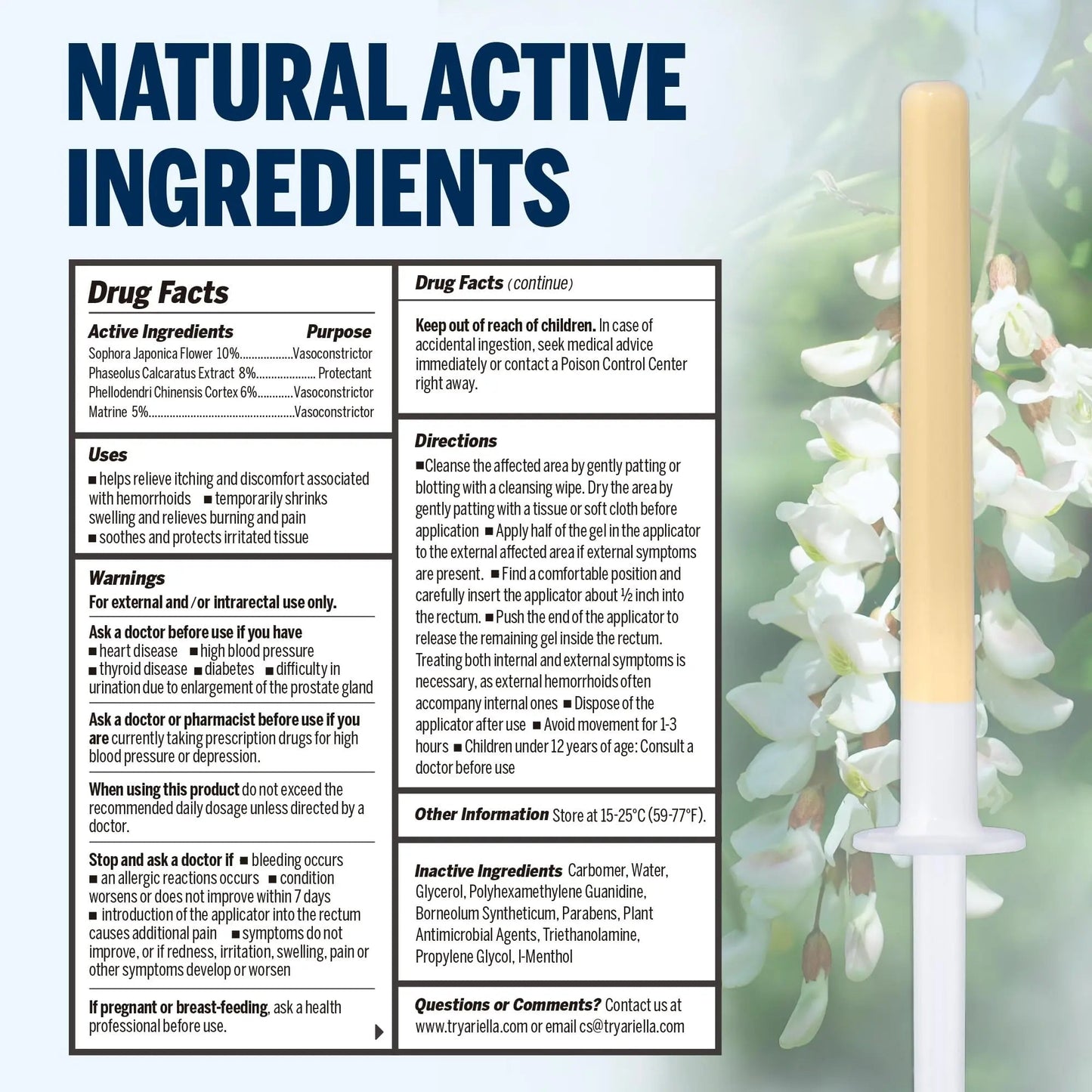 Ariella Hemorrhoid Treatment Suppository Gel: Natural & Herbal - Relieve Itching Burning Discomfort - Internal Relief - New Rounded Applicator - Nighttime Use (Pack of 6) - Maple Wellness Supplements