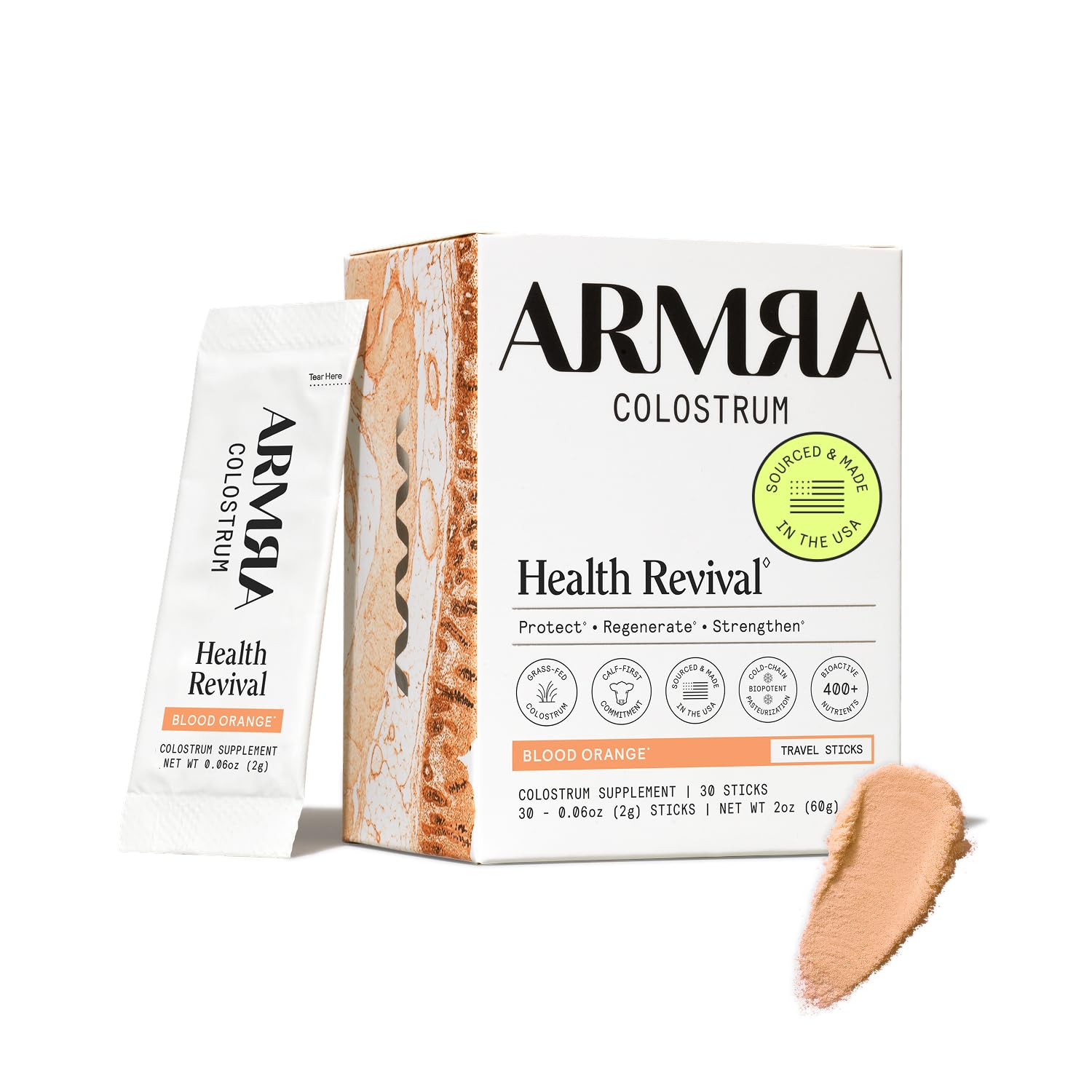 ARMRA Colostrum™ Powder | Blood Orange | Gut Health & Bloating | Skin & Hair | Immunity | Keto, Gluten & Fat-Free | 30 Servings - Maple Wellness Supplements