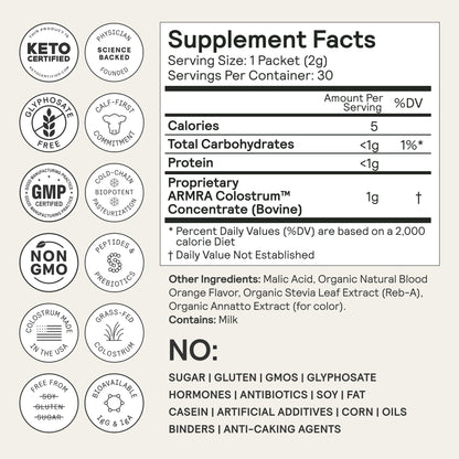 ARMRA Colostrum Powder | Blood Orange | Gut Health & Bloating | Skin & Hair | Immunity | Keto, Gluten & Fat-Free | 60 Servings - Maple Wellness Supplements