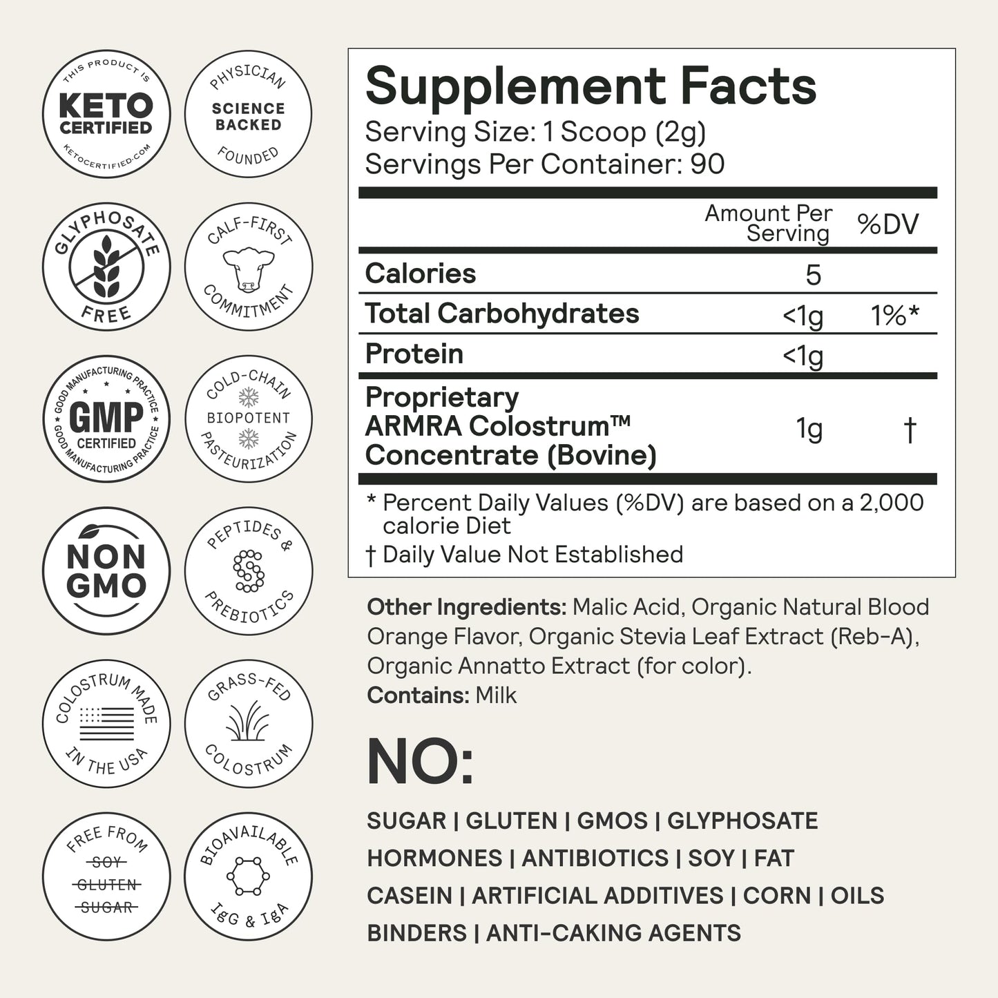 ARMRA Colostrum Powder | Blood Orange | Gut Health & Bloating | Skin & Hair | Immunity | Keto, Gluten & Fat-Free | 90 Servings - Maple Wellness Supplements