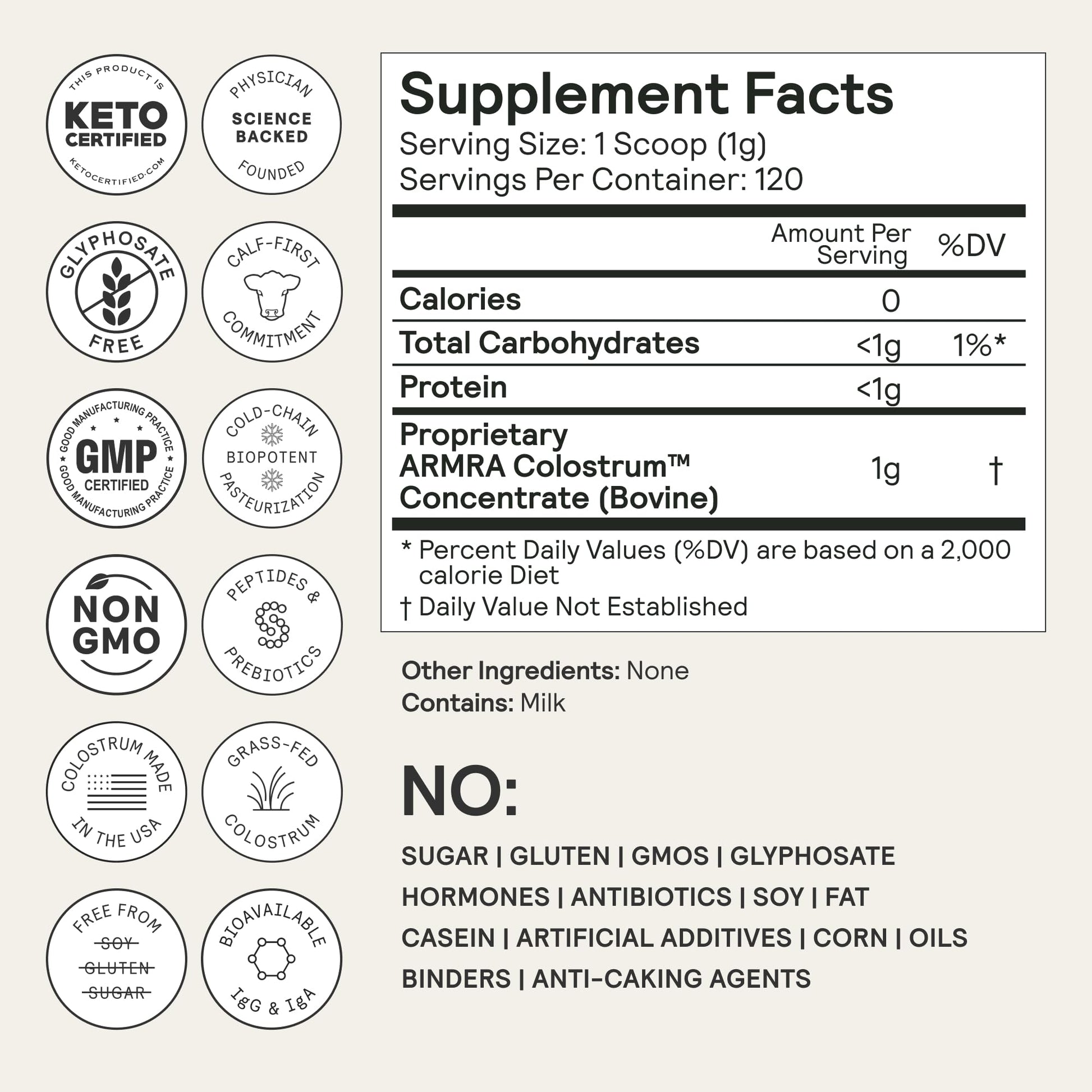 ARMRA Colostrum Powder | Unflavored | Gut Health & Bloating | Skin & Hair | Immunity | Keto, Gluten & Fat-Free | 120 Servings - Maple Wellness Supplements