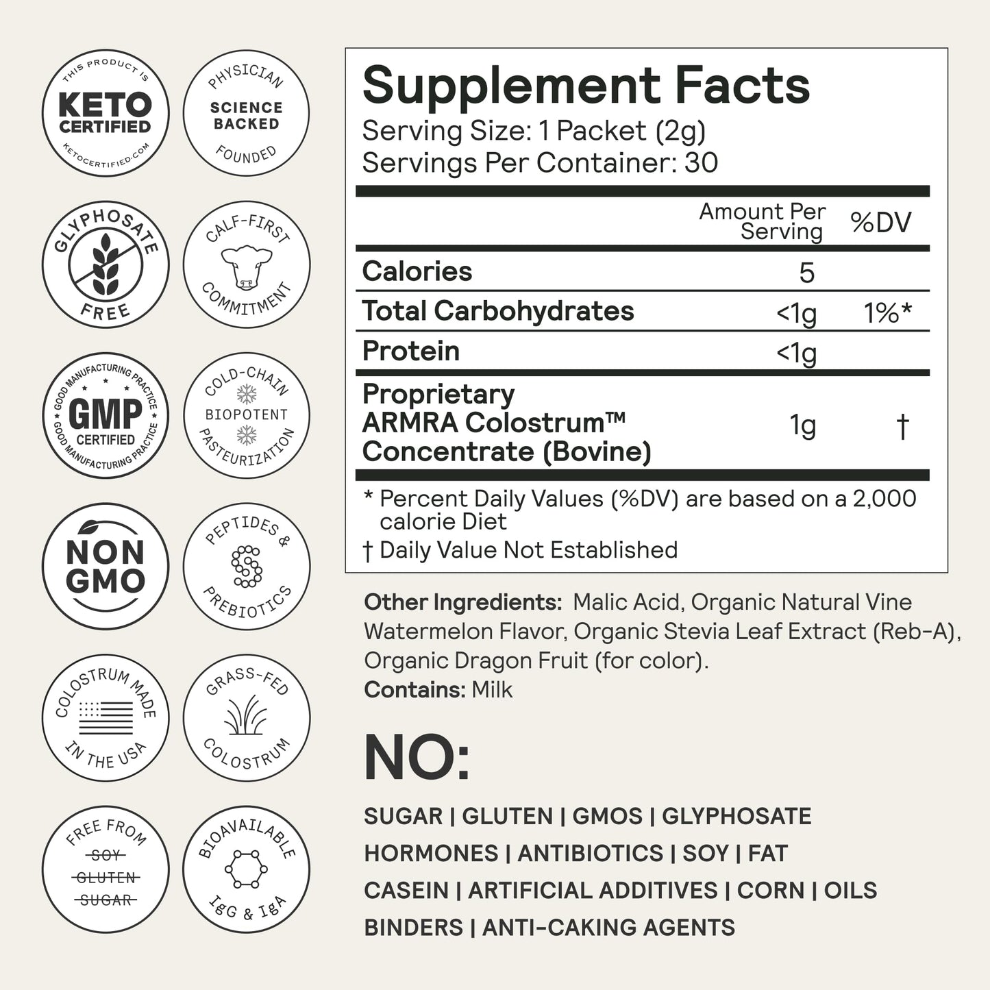 ARMRA Colostrum Powder | Vine Watermelon | Gut Health & Bloating | Skin & Hair | Immunity | Keto, Gluten & Fat-Free | 60 Servings - Maple Wellness Supplements