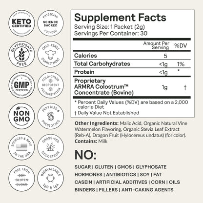 ARMRA Colostrum™ Premium Powder, Grass Fed, Gut Health Bloating Immunity Skin & Hair, Contains 400+ Bioactive Nutrients (Blood Orange, Vine Watermelon, Unflavored Bundle | 180 Servings) - Maple Wellness Supplements