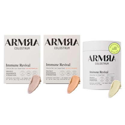 ARMRA Colostrum™ Premium Powder, Grass Fed, Gut Health Bloating Immunity Skin & Hair, Contains 400+ Bioactive Nutrients (Blood Orange, Vine Watermelon, Unflavored Bundle | 180 Servings) - Maple Wellness Supplements