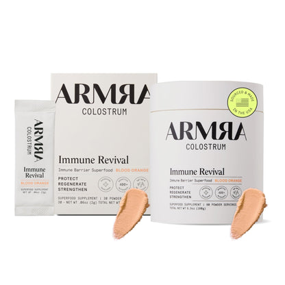 ARMRA Colostrum™ Premium Powder, Grass Fed, Gut Health Bloating Immunity Skin & Hair, Contains 400+ Bioactive Nutrients, Keto, Gluten & Fat Free (Blood Orange Bundle | 120 Servings) - Maple Wellness Supplements