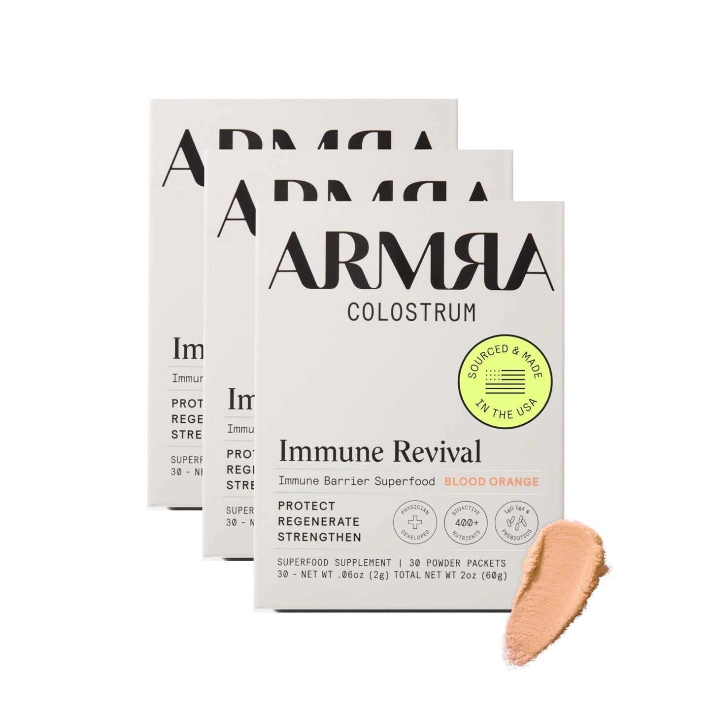 ARMRA Colostrum™ Premium Powder, Grass Fed, Gut Health Bloating Immunity Skin & Hair, Contains 400+ Bioactive Nutrients, Keto, Gluten & Fat Free (Blood Orange Bundle | 90 Servings) - Maple Wellness Supplements