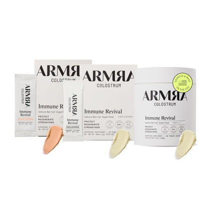 ARMRA Colostrum™ Premium Powder, Grass Fed, Gut Health Bloating Immunity Skin & Hair, Contains 400+ Bioactive Nutrients, Keto, Gluten & Fat Free (Blood Orange, Unflavored Bundle | 180 Servings) - Maple Wellness Supplements