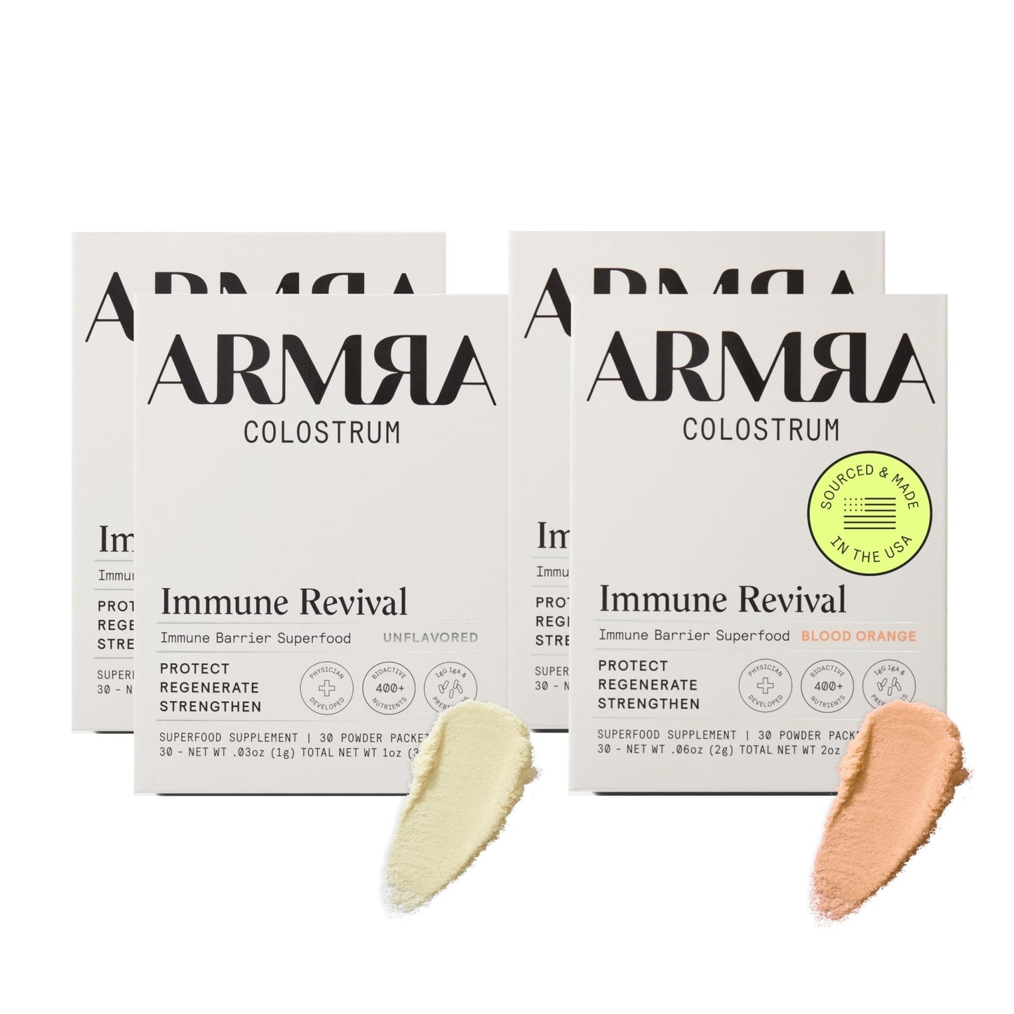 ARMRA Colostrum™ Premium Powder, Grass Fed, Gut Health Bloating Immunity Skin & Hair, Contains 400+ Bioactive Nutrients, Keto, Gluten & Fat Free (Unflavored, Blood Orange Bundle | 120 Servings) - Maple Wellness Supplements