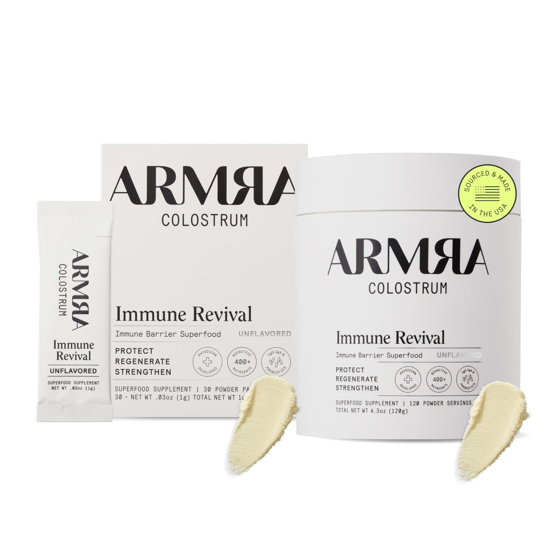 ARMRA Colostrum™ Premium Powder, Grass Fed, Gut Health Bloating Immunity Skin & Hair, Contains 400+ Bioactive Nutrients, Keto, Gluten & Fat Free (Unflavored Bundle | 150 Servings) - Maple Wellness Supplements