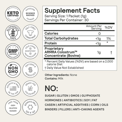 ARMRA Colostrum™ Premium Powder, Grass Fed, Gut Health Bloating Immunity Skin & Hair, Contains 400+ Bioactive Nutrients, Keto, Gluten & Fat Free (Unflavored Bundle | 90 Servings) - Maple Wellness Supplements