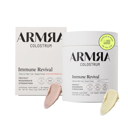ARMRA Colostrum™ Premium Powder, Grass Fed, Gut Health Bloating Immunity Skin & Hair, Contains 400+ Bioactive Nutrients, Keto, Gluten & Fat Free (Vine Watermelon, Unflavored Bundle | 150 Servings) - Maple Wellness Supplements