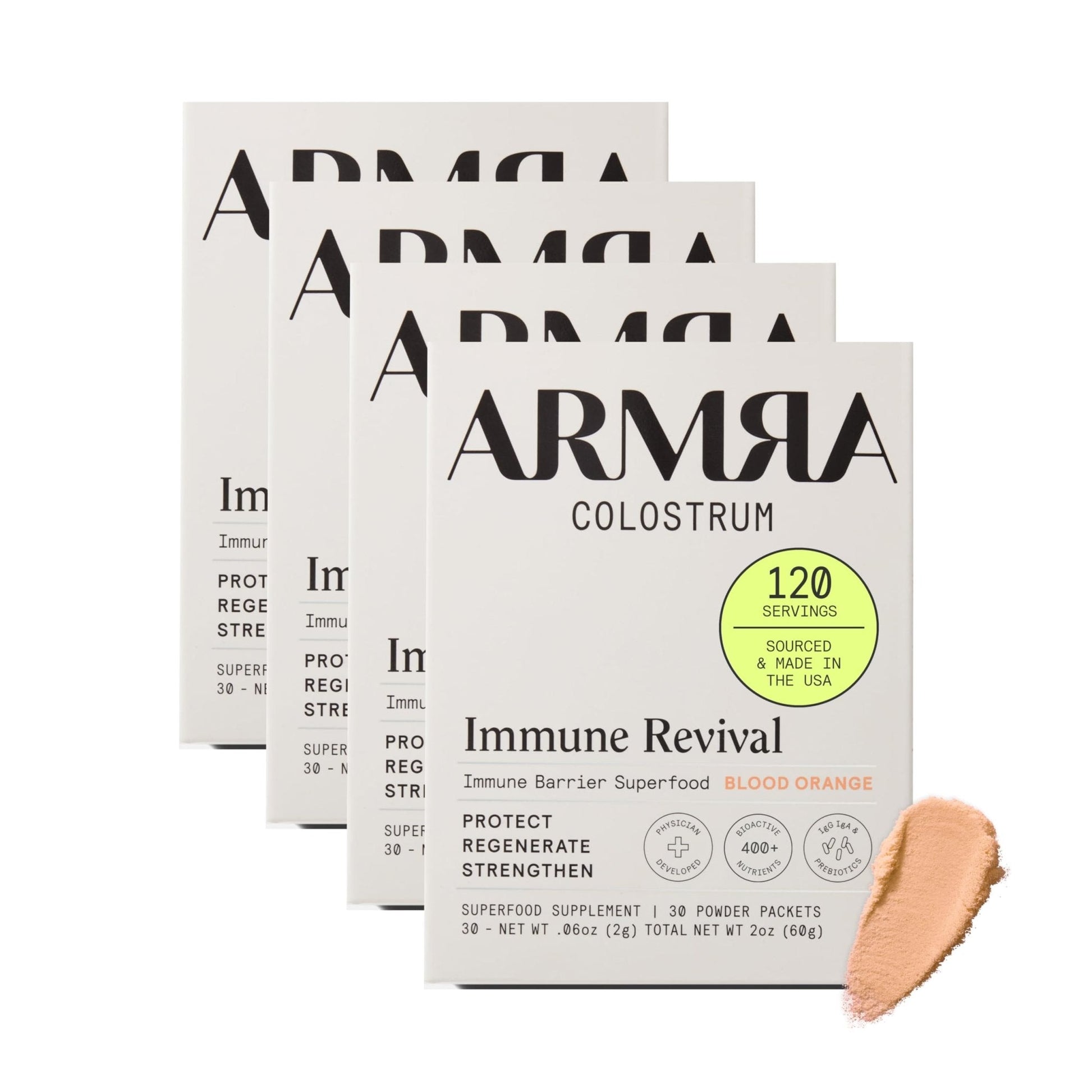 ARMRA Colostrum™ Premium Powder, Grass Fed, Gut Health Bloating Immunity Skin & Hair, Contains 400+ Bioactive Nutrients, Potent Bioavailable, Keto, Gluten & Fat Free (Blood Orange 30｜Blood Orange 60) - Maple Wellness Supplements