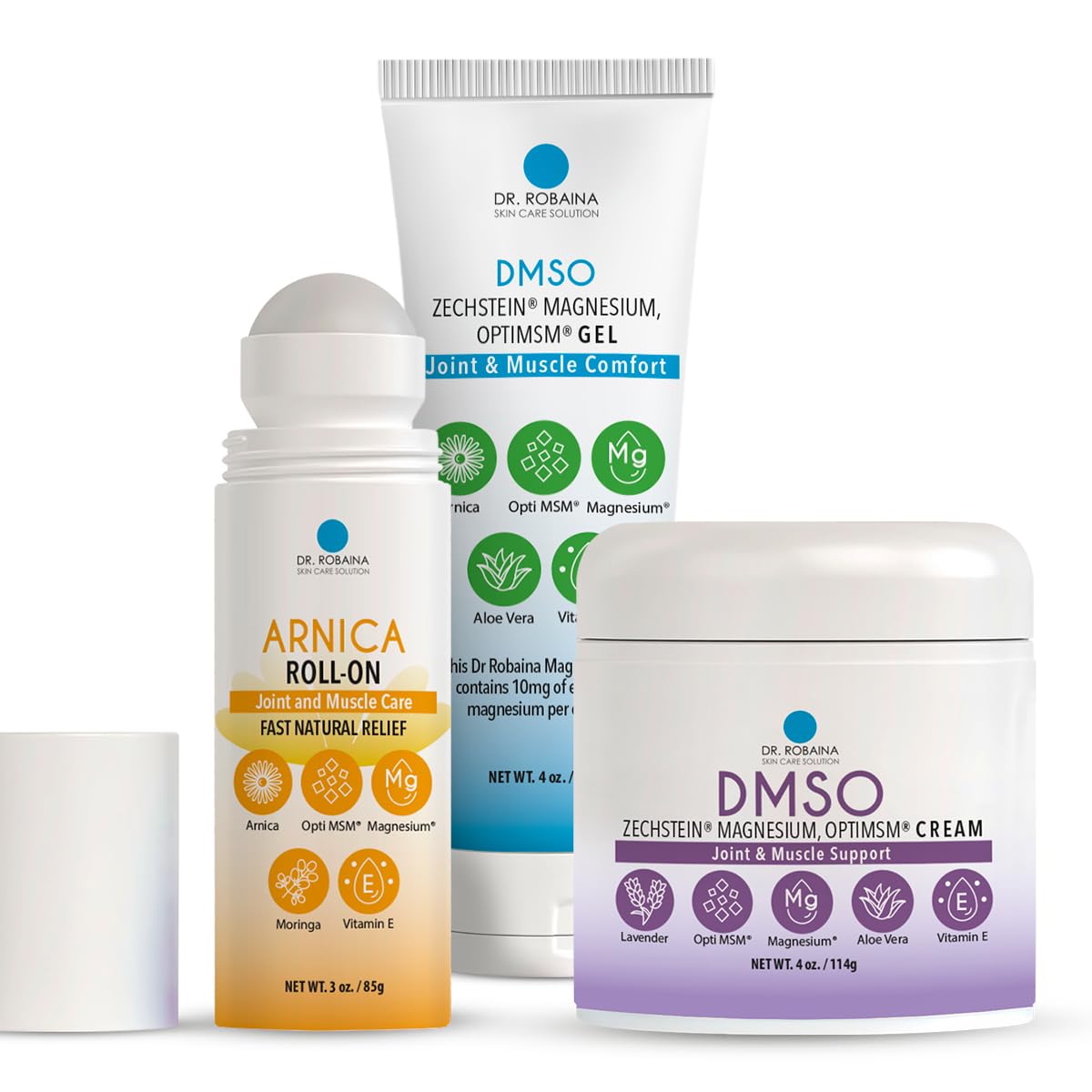 Arnica & DMSO Gel Recovery Bundle – 99.9% Pure Pharmaceutical Grade DMSO & Arnica Roll-On | Lavender Cream & Fast-Absorbing Gel | Hydrating & Non-Greasy | Made in USA - Maple Wellness Supplements