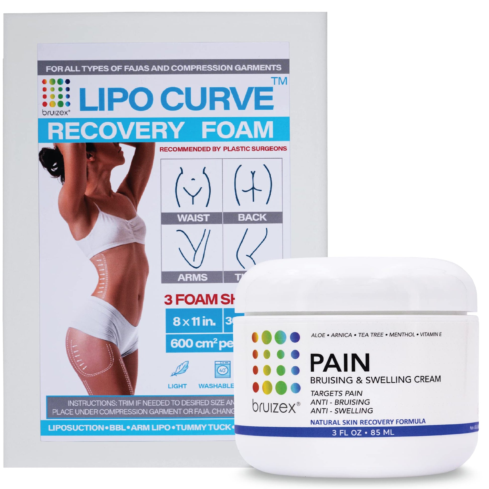 Arnica Montana Bruising & Swelling Cream & LipoCurve Foam Post Surgery Pads Bundle, for Liposuction Post Surgery Recovery & Lymphatic Drainage - Maple Wellness Supplements
