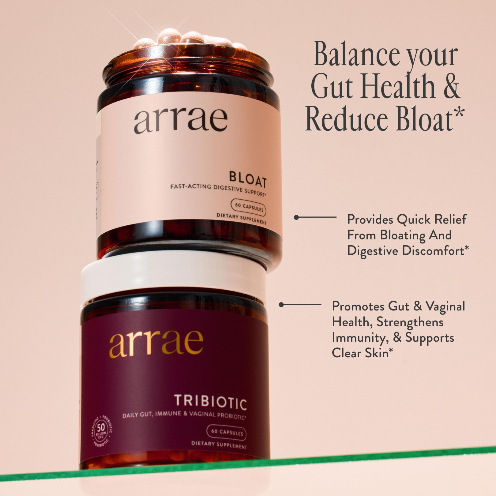Arrae Fast-Acting Bloating Relief Digestive Enzymes, All Natural Bloat, Gas & Indigestion Relief Capsules (30 Count) - Maple Wellness Supplements