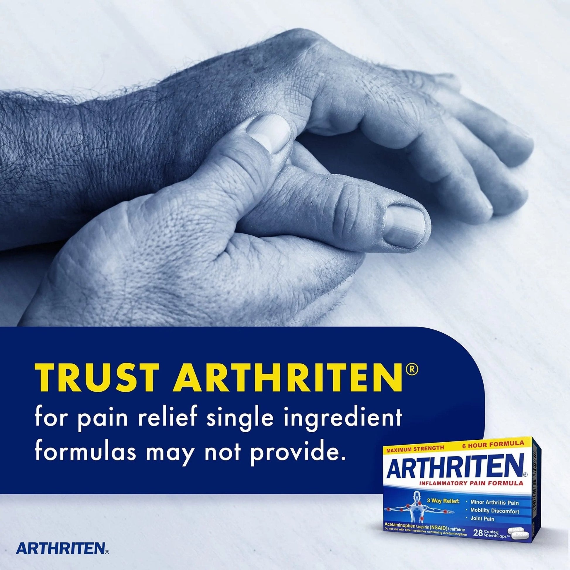Arthriten Inflammatory Pain Formula Caplets with 3 Active Ingredients: Aspirin, Acetaminophen & Caffeine, White, 28 Count (Pack of 1) - Maple Wellness Supplements