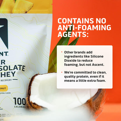 Ascent 100% Clear Whey Protein Powder - Post Workout Whey Protein Isolate, Zero Artificial Flavors & Sweeteners, Gluten Free, 5.5g BCAA, 2.1g Leucine, Essential Amino Acids, Pineapple Coconut, 20 Serv - Maple Wellness Supplements
