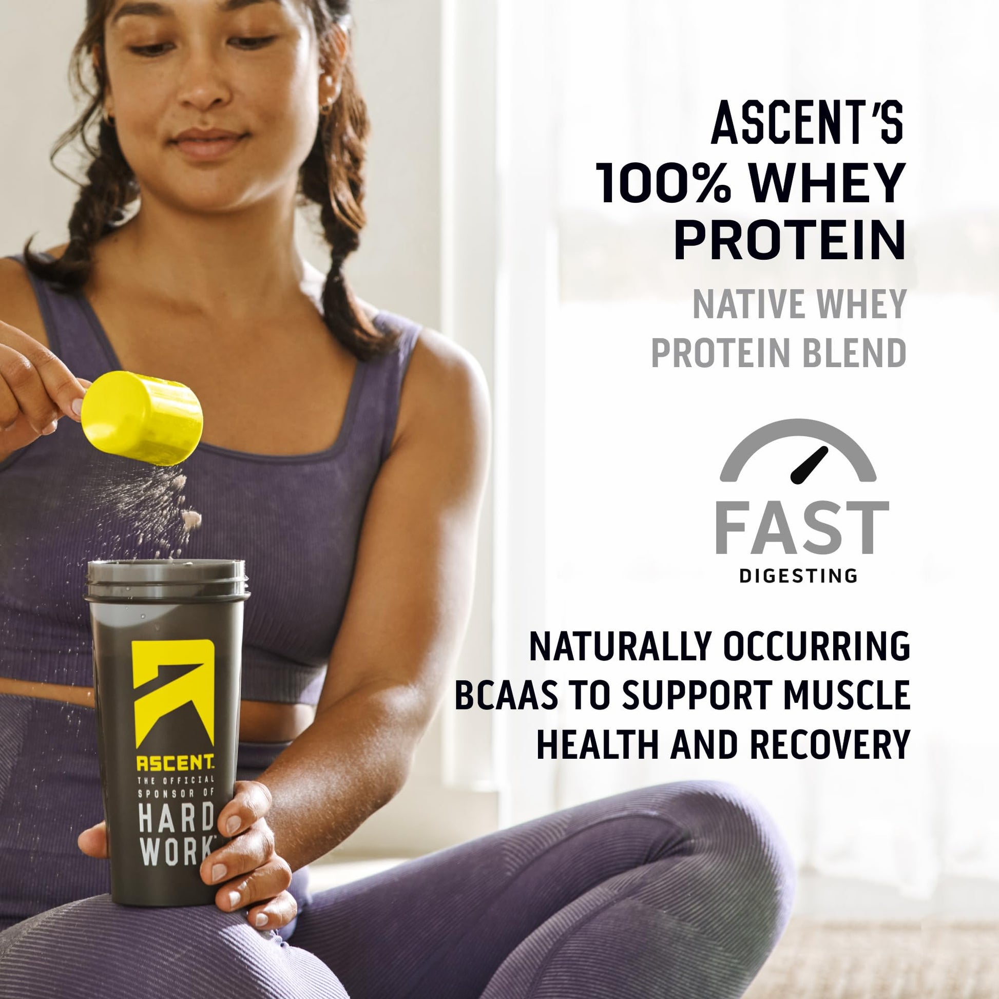 Ascent 100% Whey Protein Powder - Post Workout Whey Protein Isolate, Zero Artificial Flavors & Sweeteners, Gluten Free, 5.5g BCAA, - Maple Wellness Supplements