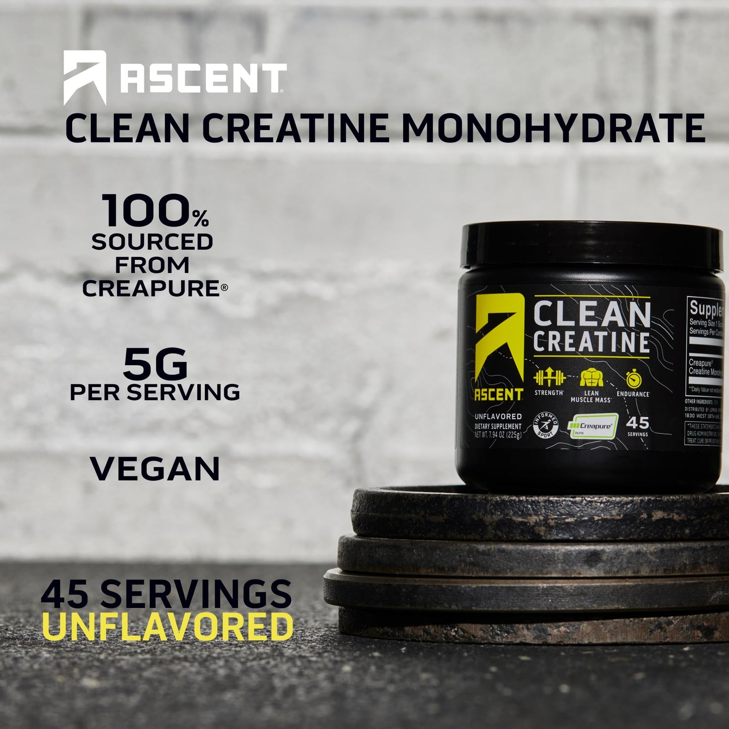 Ascent Clean Creatine Monohydrate Powder - 5G Per Serving, Creapure Creatine Supple - Maple Wellness Supplements