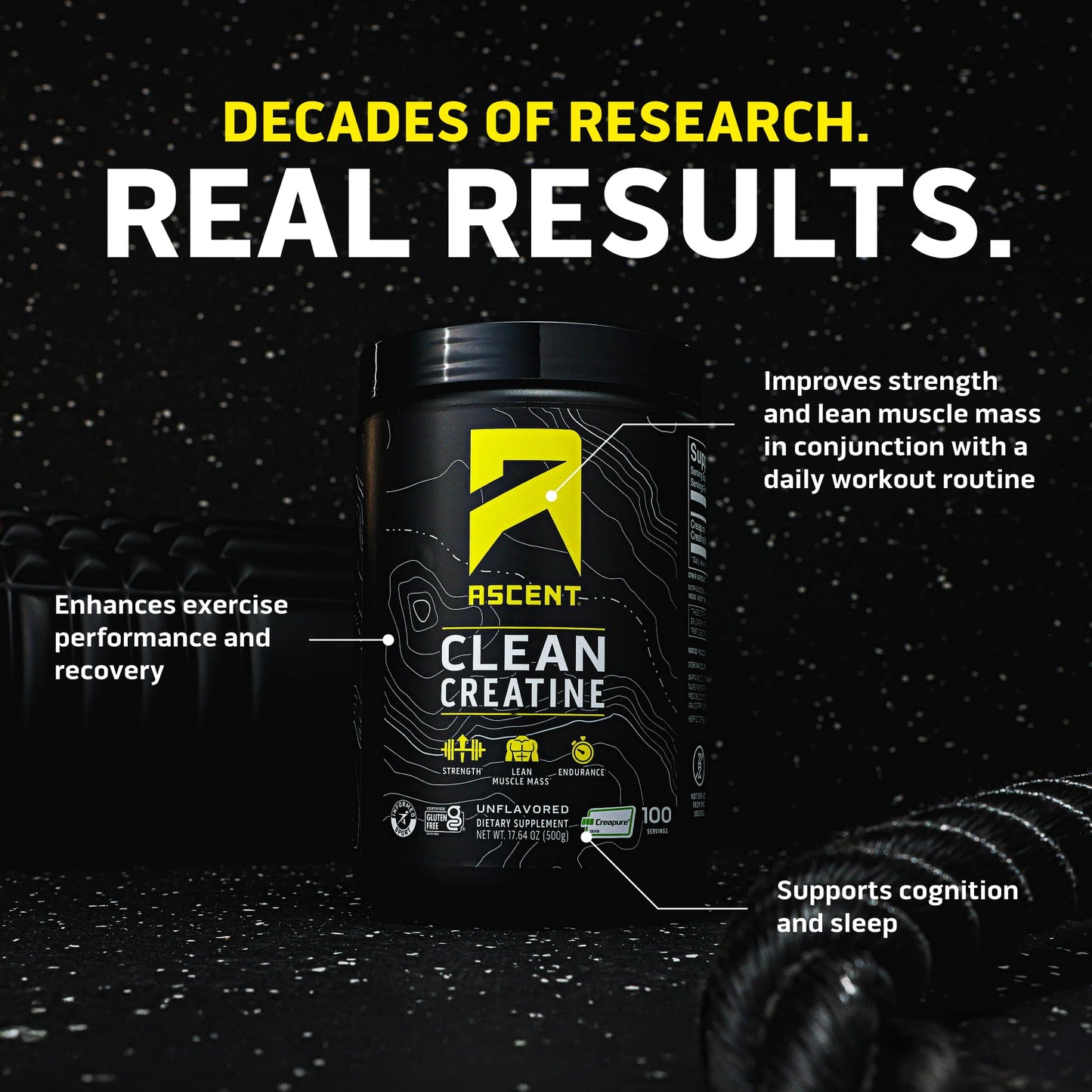 Ascent Clean Creatine Monohydrate Powder - 5G Per Serving, Creapure Creatine Supplement - Unflavored, 100 Servings - Maple Wellness Supplements