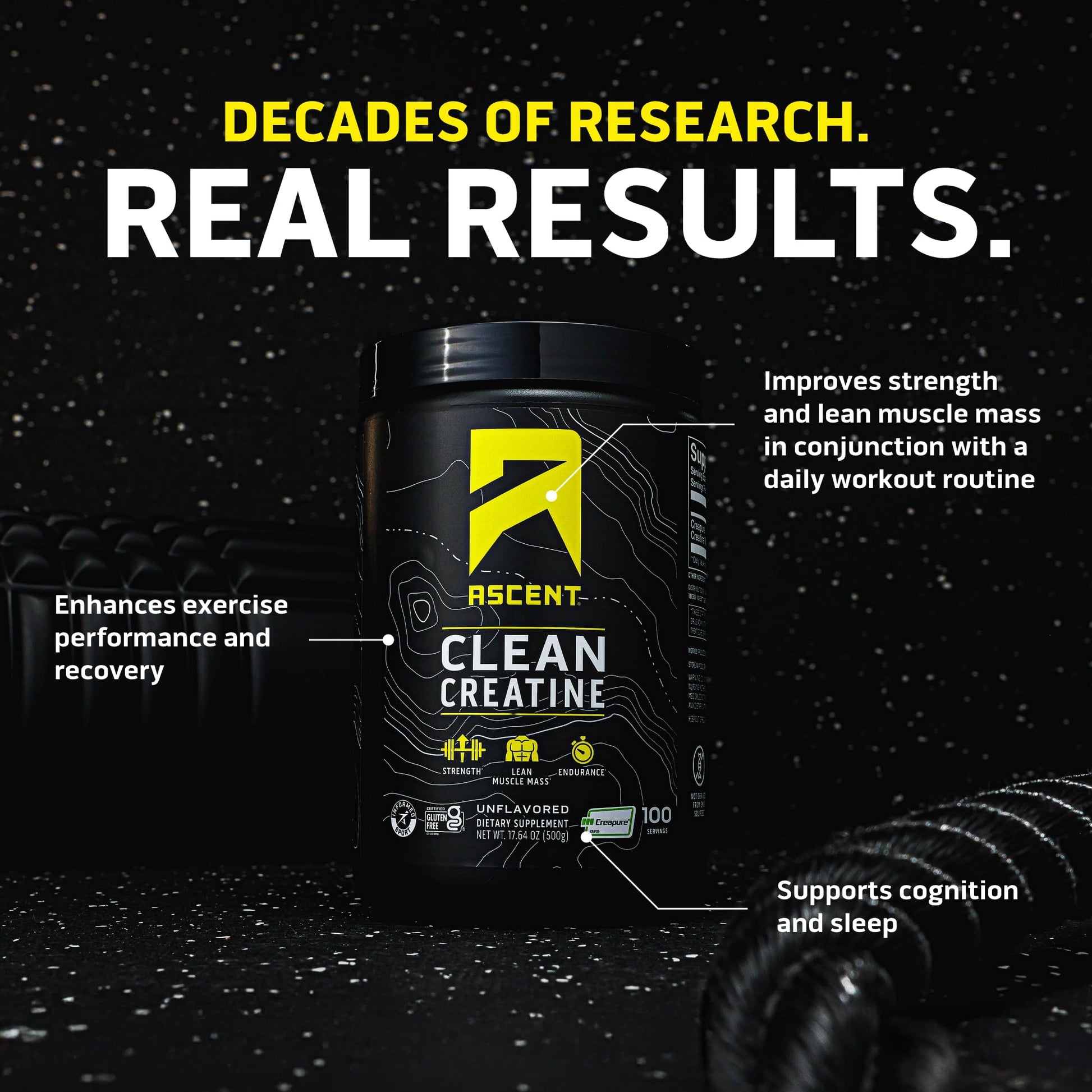 Ascent Clean Creatine Monohydrate Powder - 5G Per Serving, Creapure Creatine Supplement - Unflavored, 100 Servings - Maple Wellness Supplements