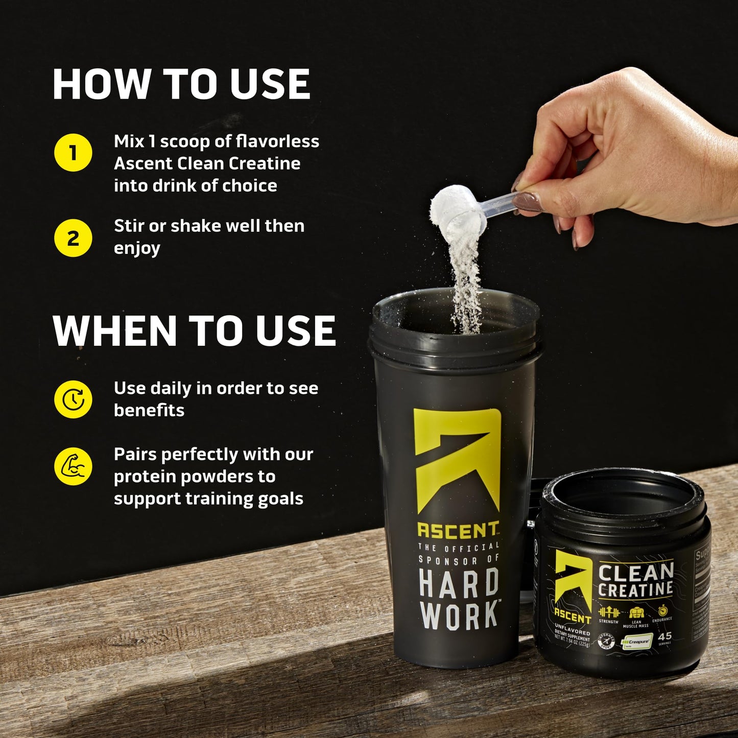 Ascent Clean Creatine Monohydrate Powder - 5G Per Serving, Creapure Supplement - Unflavored, 45 Servings - Maple Wellness Supplements