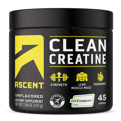 Ascent Clean Creatine Monohydrate Powder - 5G Per Serving, Creapure Supplement - Unflavored, 45 Servings - Maple Wellness Supplements