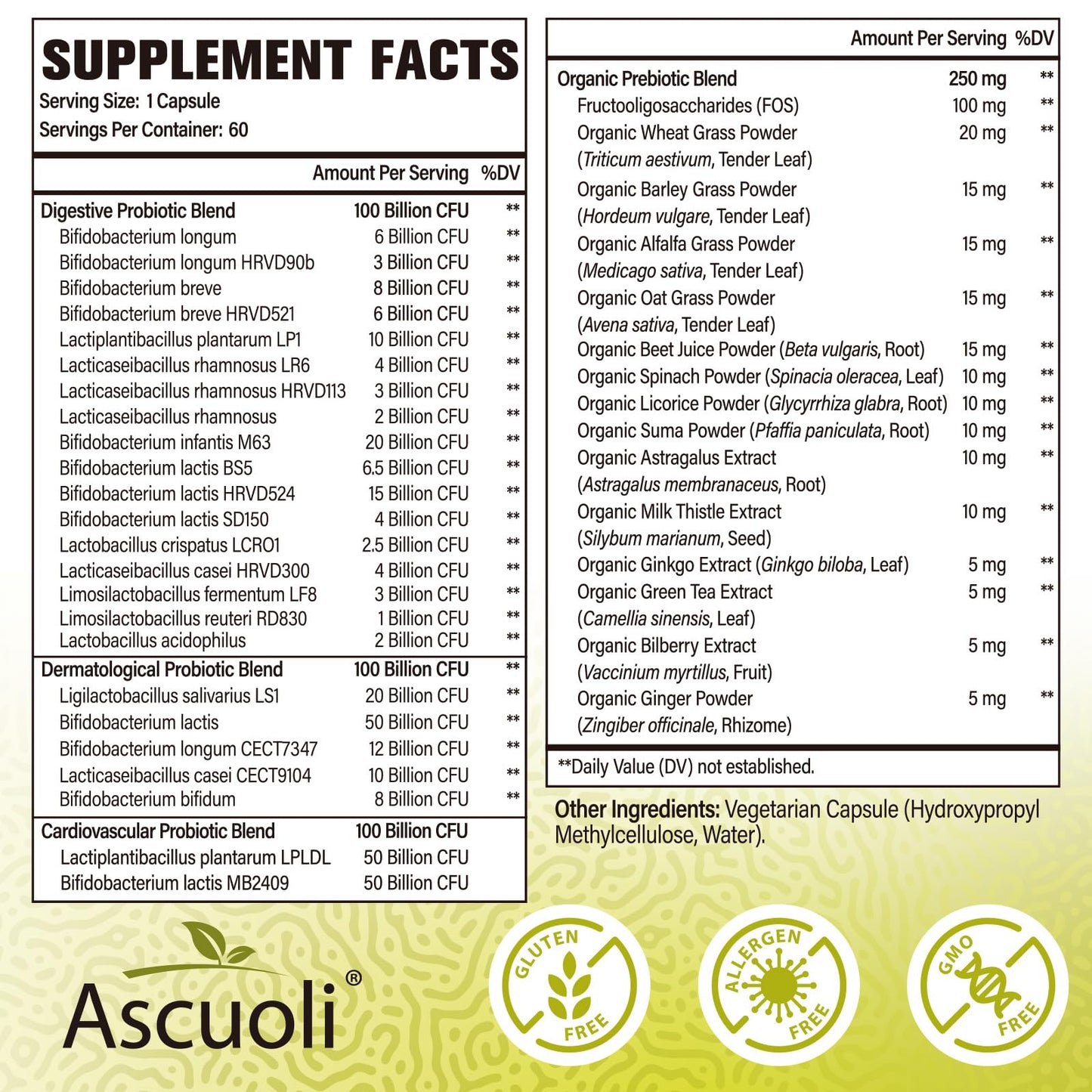 Ascuoli Probiotics for Women & Men - 300 Billion CFU, 24 Strains Probiotics + 15 Organic Herbs Blend, Daily Probiotic for Digestive Health, - Maple Wellness Supplements