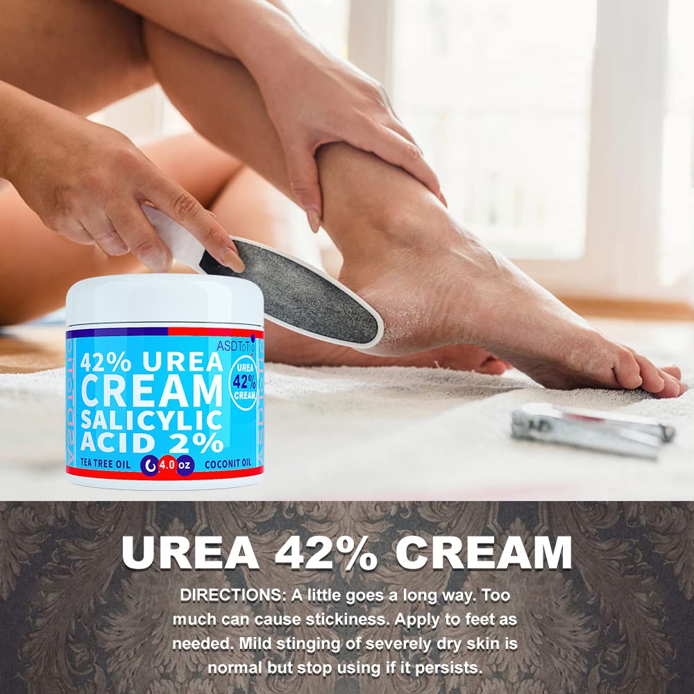 ASDToTio Urea Cream 42% - Premium Urea Foot Cream - With 2% Salicylic Acid, Tea Tree Oil, Shea Butter, Aloe Vera - For Feet, Hands, Heels, Elbows, Knees and More - 4 oz - Maple Wellness Supplements