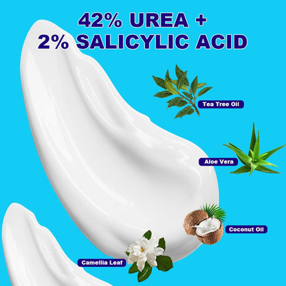 ASDToTio Urea Cream 42% - Premium Urea Foot Cream - With 2% Salicylic Acid, Tea Tree Oil, Shea Butter, Aloe Vera - For Feet, Hands, Heels, Elbows, Knees and More - 4 oz - Maple Wellness Supplements