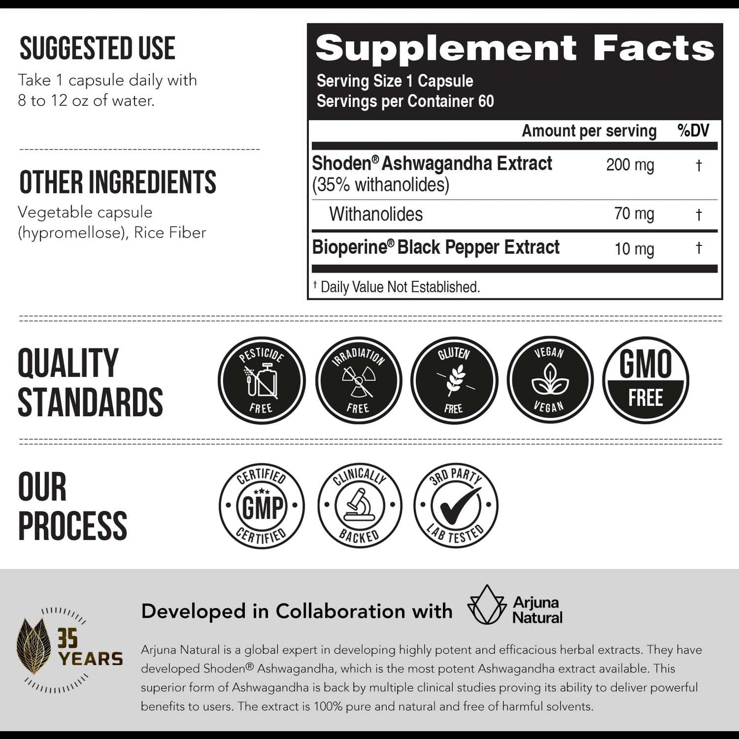 Ashwa-70®: Ashwagandha Extract - 35% Withanolides | Max Strength, Highest Withanolide Concentration - Mood & Performance - Enhanced Absorption with BioPerine® Black Pepper (60 Capsules) - Maple Wellness Supplements
