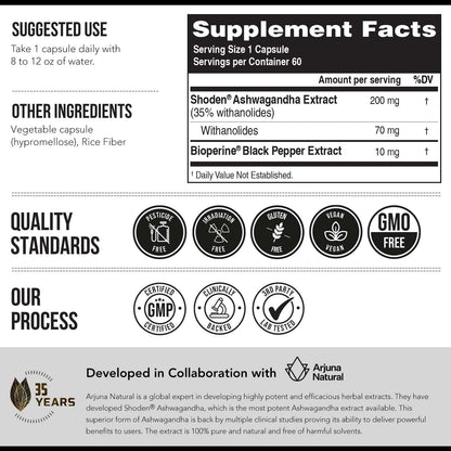 Ashwa-70®: Ashwagandha Extract - 35% Withanolides | Max Strength, Highest Withanolide Concentration - Mood & Performance - Enhanced Absorption with BioPerine® Black Pepper (60 Capsules) - Maple Wellness Supplements