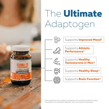 Ashwa-70®: Ashwagandha Extract - 35% Withanolides | Max Strength, Highest Withanolide Concentration - Mood & Performance - Enhanced Absorption with BioPerine® Black Pepper (60 Capsules) - Maple Wellness Supplements