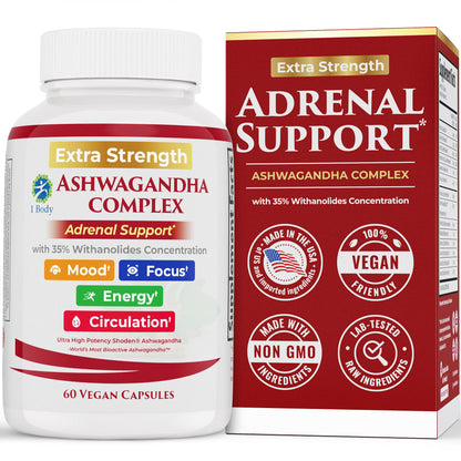 Ashwagandha Complex Adrenal Support Supplement for Stress Relief, Cortisol Balance, Energy & Focus, Mood Support, 35% Withanolides, 60 Vegan Capsules - Maple Wellness Supplements