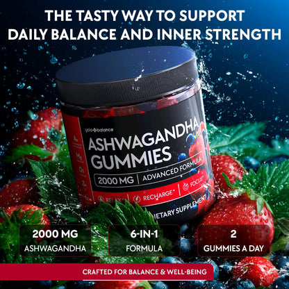 Ashwagandha Gummies – 120 Count - 2000 MG Ashwagandha Supplements with L-Theanine, GABA, Magnesium, Zinc & Vitamin D3 – Sugar-Free, Vegan, - Maple Wellness Supplements