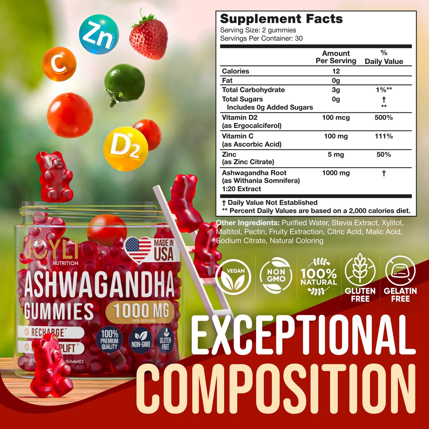 Ashwagandha Gummies for Women & Men - Natural Calm Gummies with Ashwagandha Root Extract Vitamin C Zinc - Ashwagandha Herbal Supplement for Sleep Stress Balance - 60 Vegan Sugar Free Chews - Maple Wellness Supplements