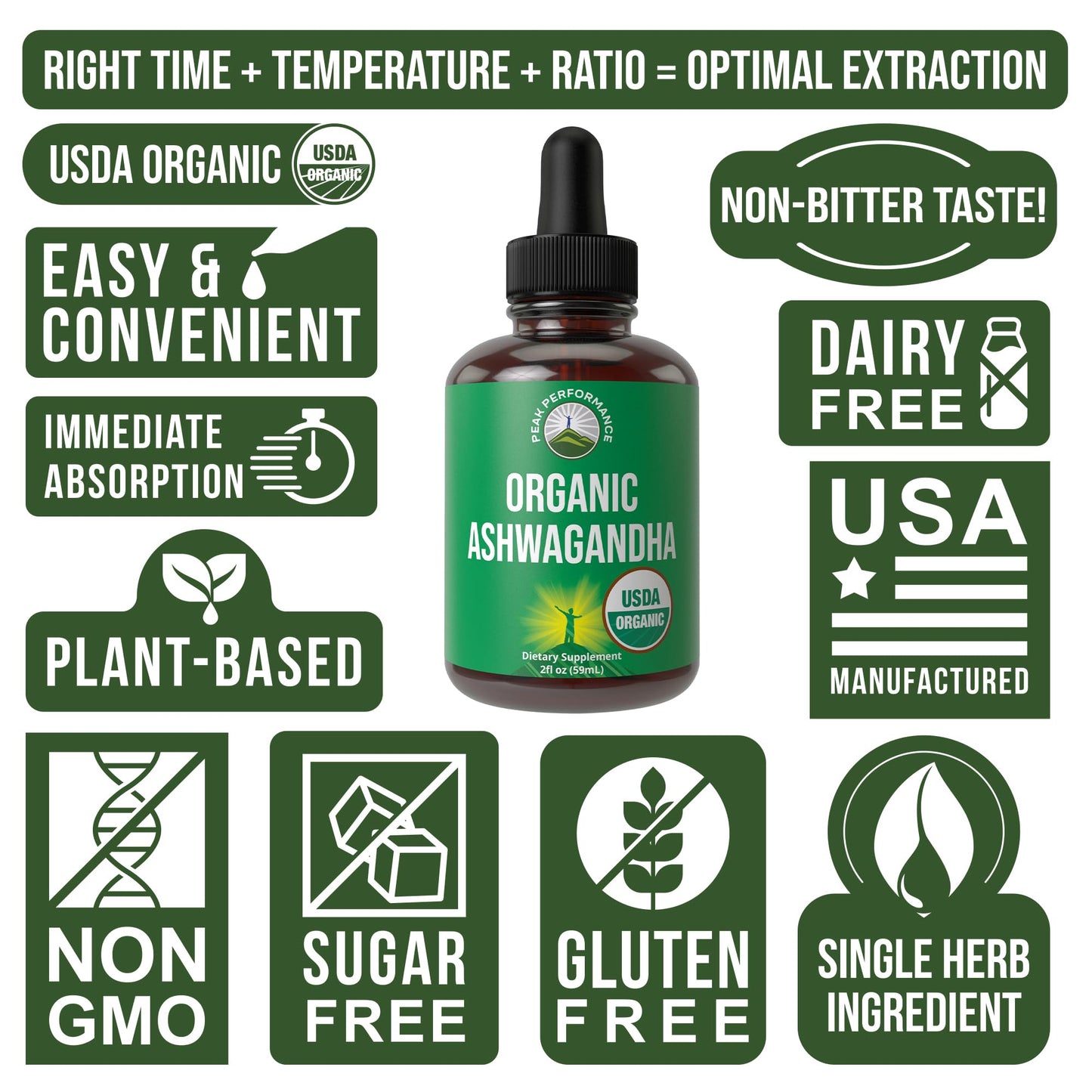 Ashwagandha Liquid Drops. USDA Organic Vegan Supplement. Extra Strength Ashwagandha Root Extract for Women, Men, Kids. with Adaptogens. Zero Sugar, Organic, Gluten Free Tincture Supplements. - Maple Wellness Supplements