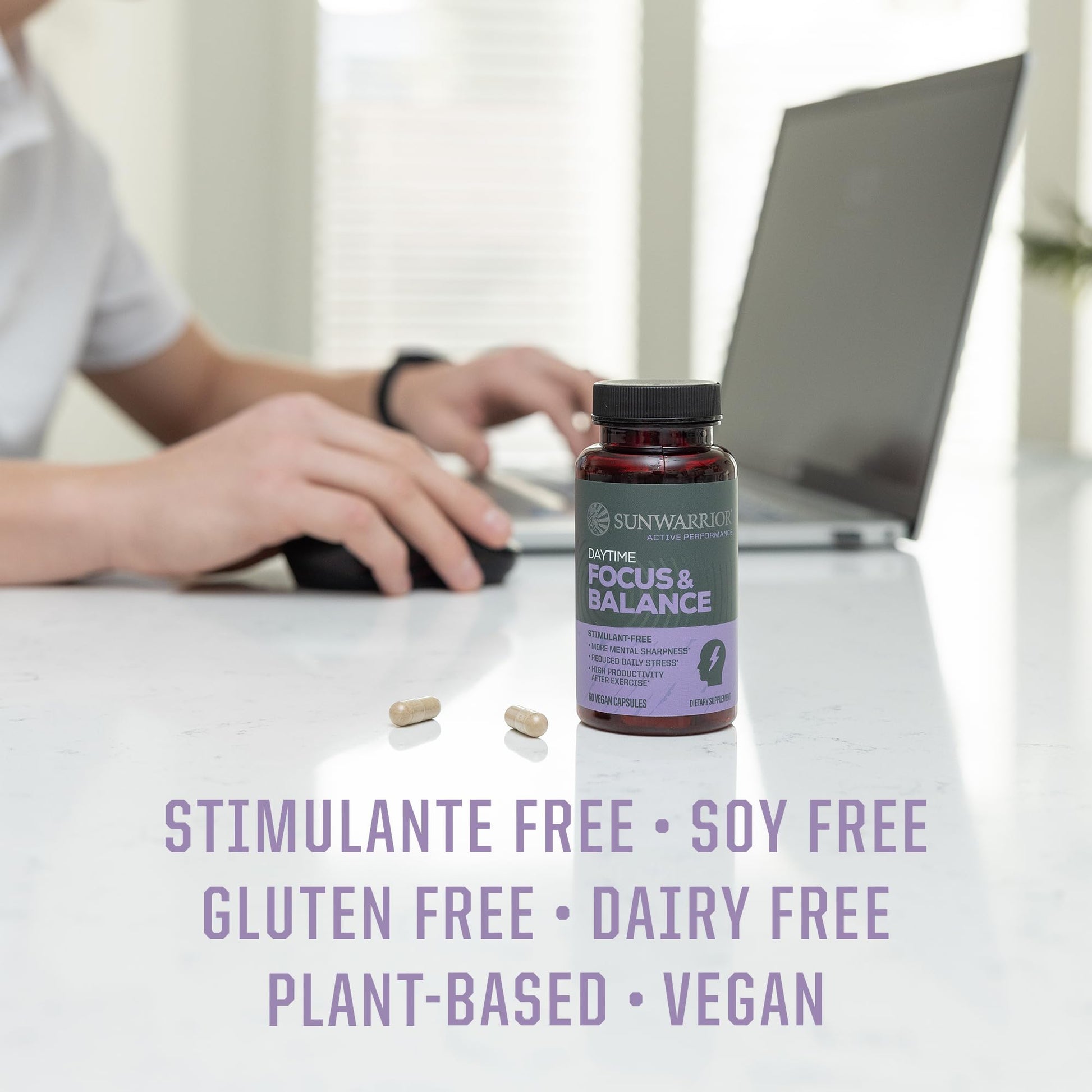 Ashwagandha, Rhodiola, Reishi & 5-HTP for Stress-Free Focus Active Focus & Balance Capsules Caffeine-Free Nootropic for Calm Energy & Mental Clarity, Mood & Immune Support 60 Vegan Capsules - Maple Wellness Supplements