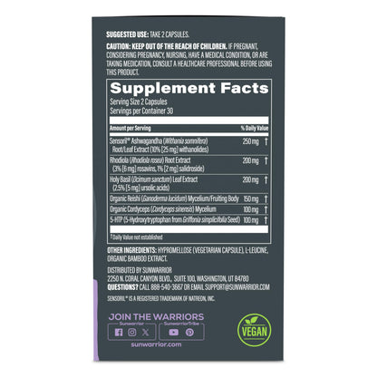 Ashwagandha, Rhodiola, Reishi & 5-HTP for Stress-Free Focus Active Focus & Balance Capsules Caffeine-Free Nootropic for Calm Energy & Mental Clarity, Mood & Immune Support 60 Vegan Capsules - Maple Wellness Supplements