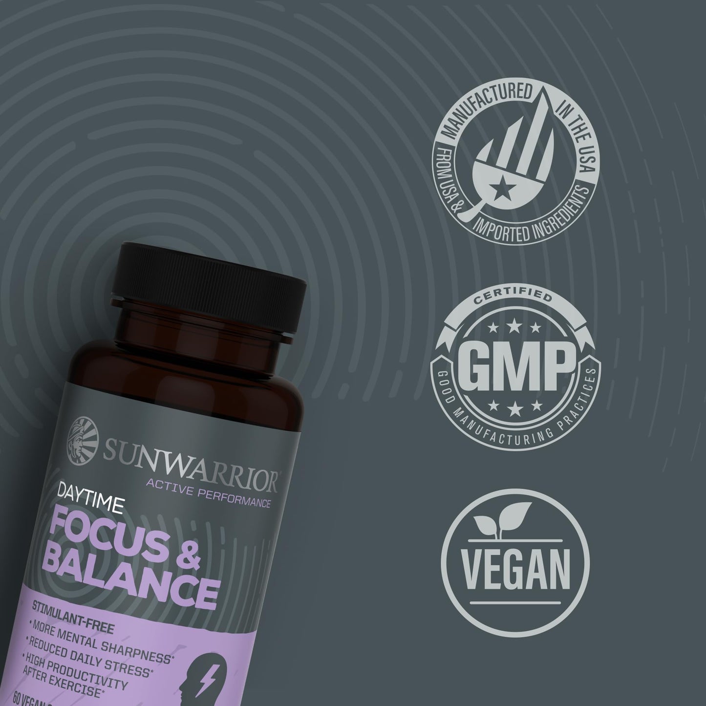 Ashwagandha, Rhodiola, Reishi & 5-HTP for Stress-Free Focus Active Focus & Balance Capsules Caffeine-Free Nootropic for Calm Energy & Mental Clarity, Mood & Immune Support 60 Vegan Capsules - Maple Wellness Supplements