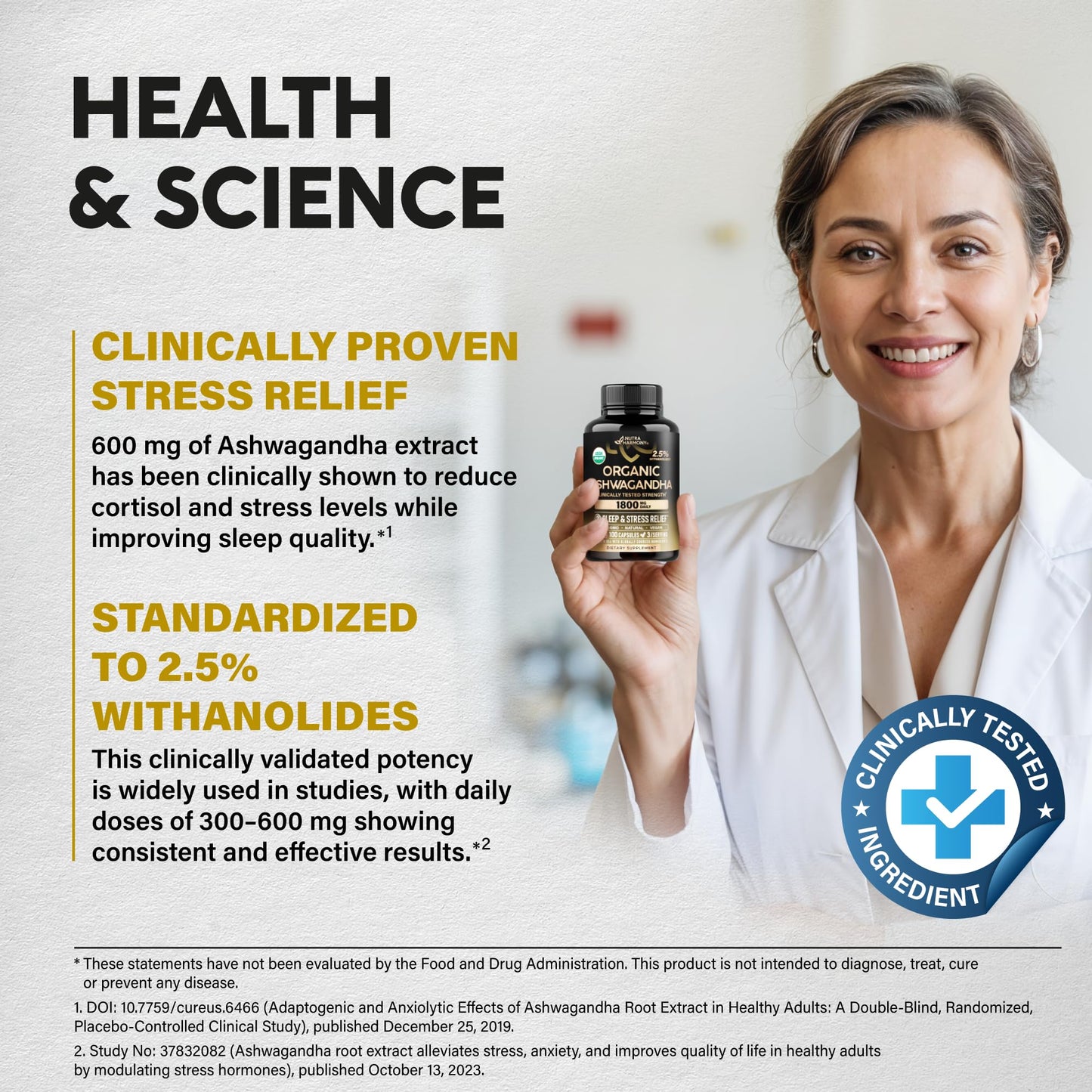 Ashwagandha Supplements 1800mg - USDA Organic Ashwagandha for Women & Men - Clinically Effective Strength for Stress Relief & Sleep - Powder & Root Extract 2.5% Withanolides - Made in USA 100 Capsules - Maple Wellness Supplements