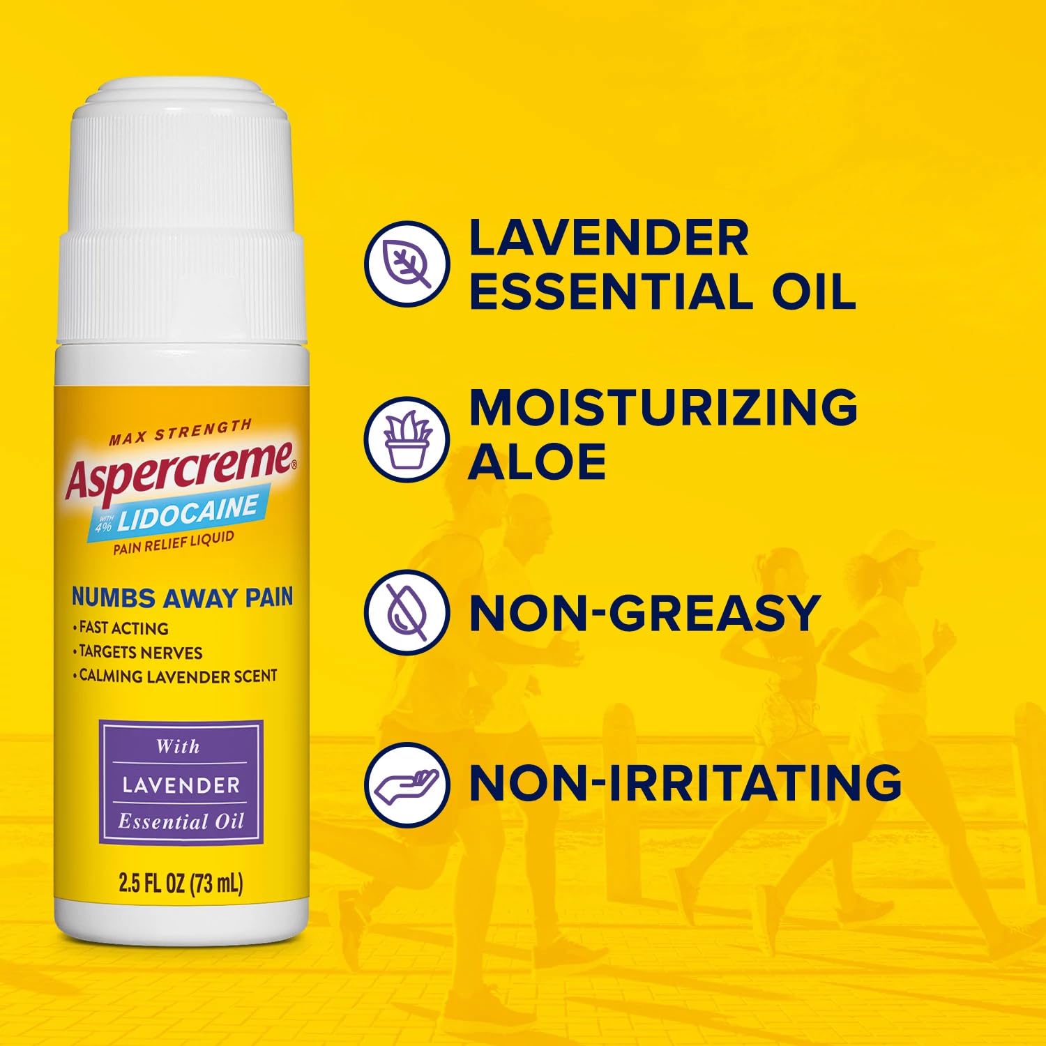 Aspercreme Essential Oils Lidocaine Pain Relief with No-Mess Roll-On Applicator, Max-Strength Lidocaine Numbs Away Nerve Pain, Moisturizing Aloe Hydrates Skin, Lavender, 2.5 Oz., 2pk - Maple Wellness Supplements