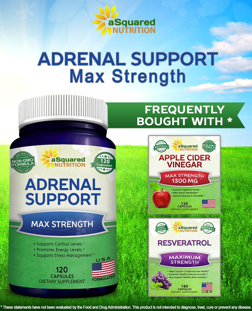 aSquared Nutrition Adrenal Support & Cortisol Manager Supplement (120 Capsules)-Adrenal Health w/Vitamin C Complex Pills to Support Fatigue & Stress Relief-Ashwagandha, L-Tyrosine, Rhodiola & Ginseng - Maple Wellness Supplements