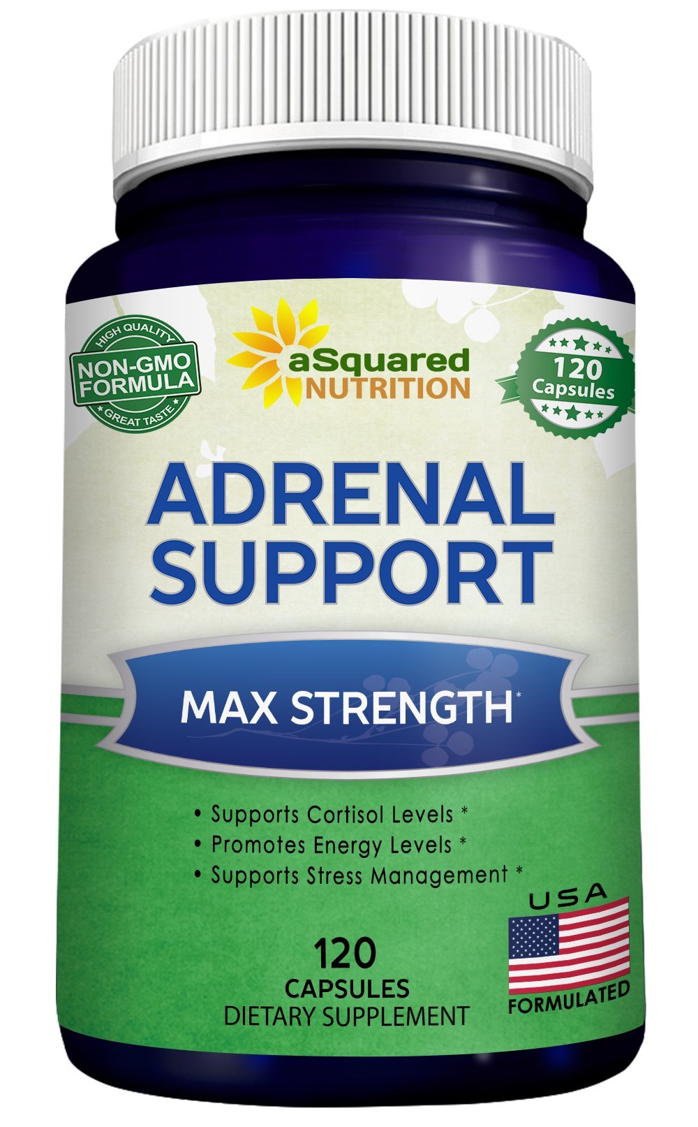 aSquared Nutrition Adrenal Support & Cortisol Manager Supplement (120 Capsules)-Adrenal Health w/Vitamin C Complex Pills to Support Fatigue & Stress Relief-Ashwagandha, L-Tyrosine, Rhodiola & Ginseng - Maple Wellness Supplements