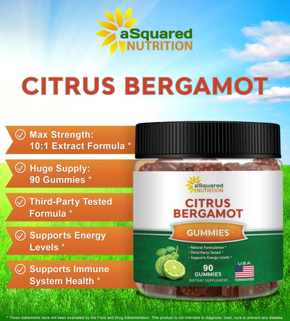 aSquared Nutrition Citrus Bergamot Gummies - Citrus Bergamot Extract Supplement 500mg Per Serving - Pure Gummy Alternative to Capsules & Pills - Maple Wellness Supplements