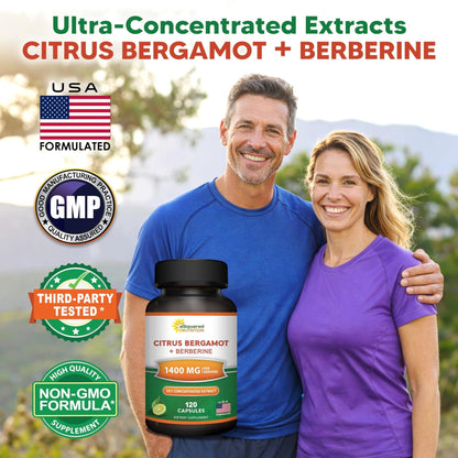 aSquared Nutrition Citrus Bergamot with Berberine Supplement - 1400mg Per Serving Max Strength Complex - 120 Capsules - Supports Cardiovascular Health - Maple Wellness Supplements