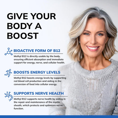 aSquared Nutrition Vitamin B12-5000 MCG Supplement with Methylcobalamin (Methyl B-12) - Max Strength Vitamin B 12 Support to Help Boost Natural Energy, - Maple Wellness Supplements
