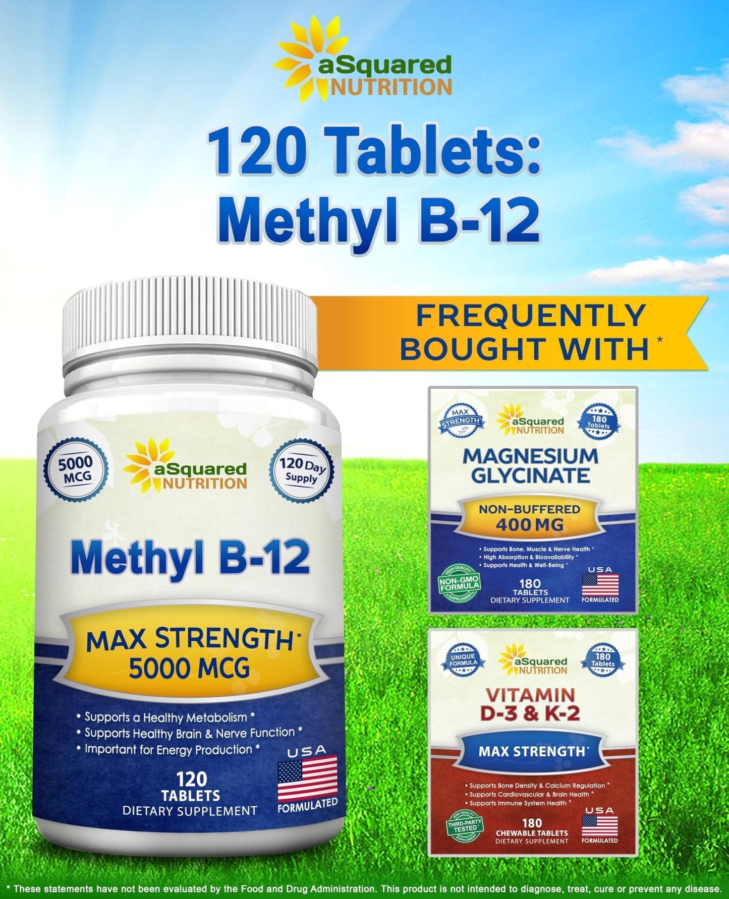 aSquared Nutrition Vitamin B12-5000 MCG Supplement with Methylcobalamin (Methyl B-12) - Max Strength Vitamin B 12 Support to Help Boost Natural Energy, - Maple Wellness Supplements