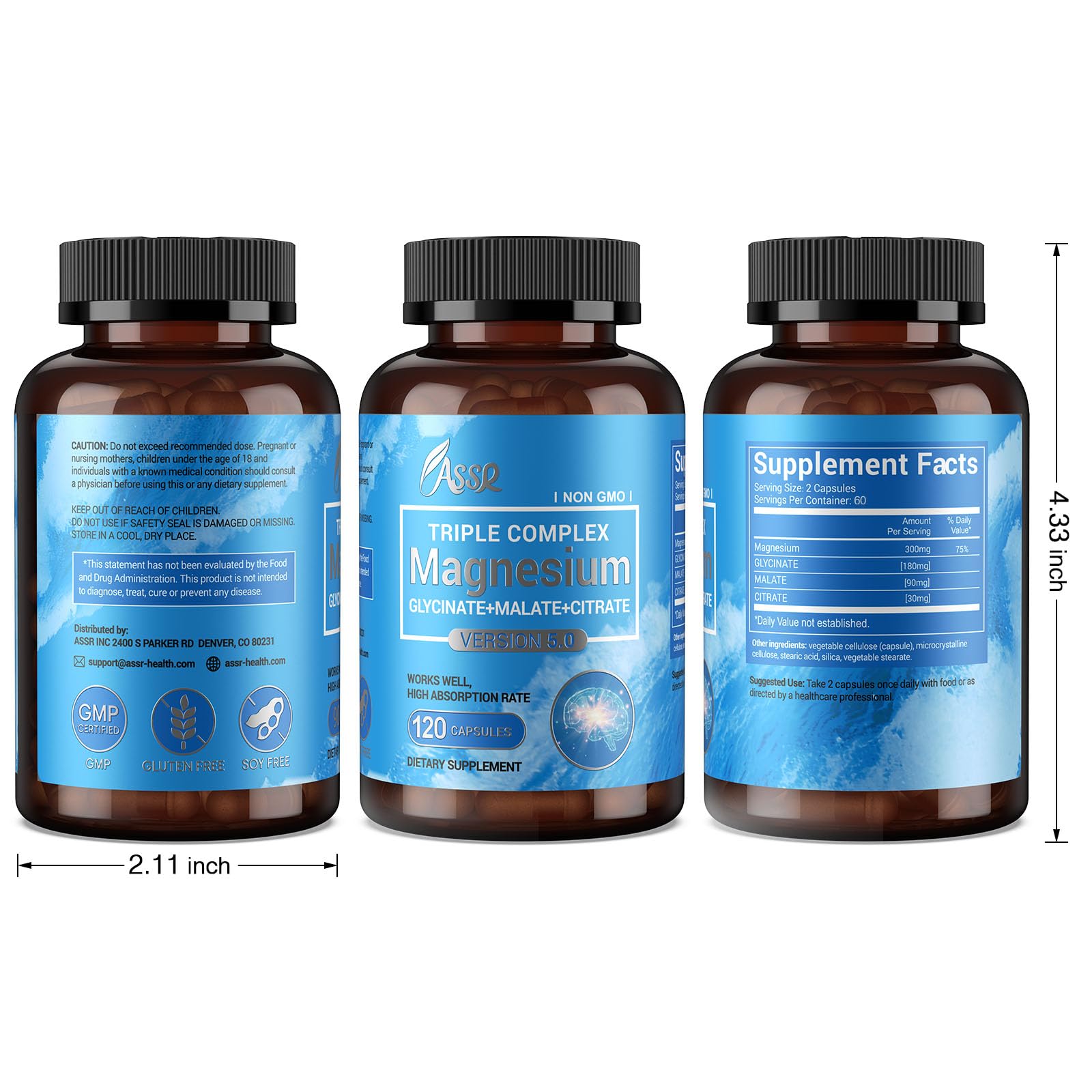 ASSR Triple Magnesium Complex – 300mg Magnesium Supplement with Glycinate, Malate & Citrate – Supports Relaxation, Muscle & Nerve Function - Maple Wellness Supplements
