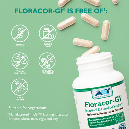 AST Enzymes Floracor - Supports Gut & Intestinal Health - Premium Probiotic, Prebiotic and Enzyme Formula - 60 Vegetarian Capsules - Maple Wellness Supplements